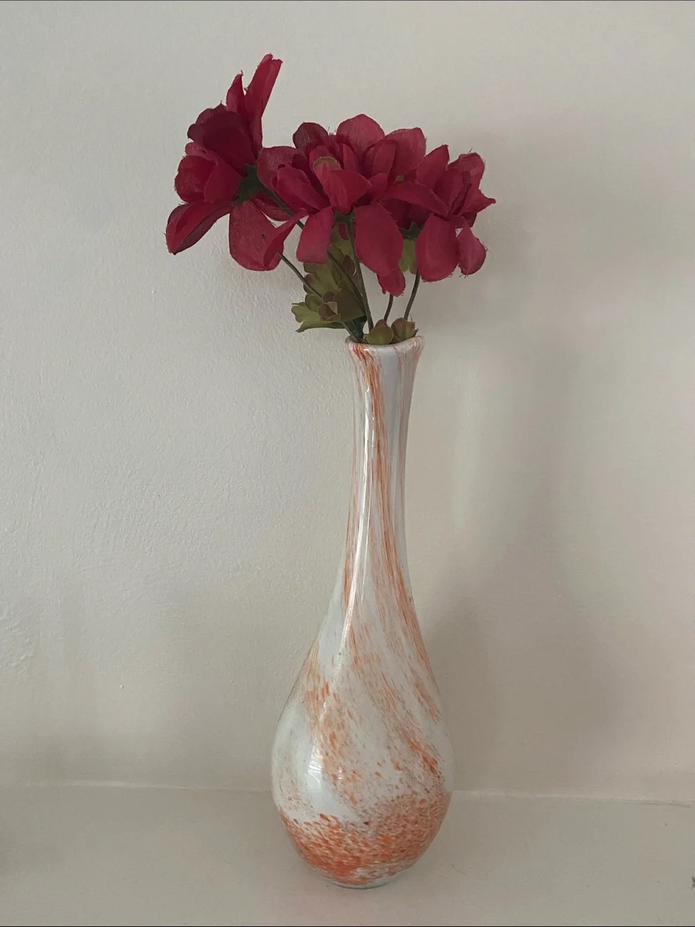 Blown glass vase - orange and white